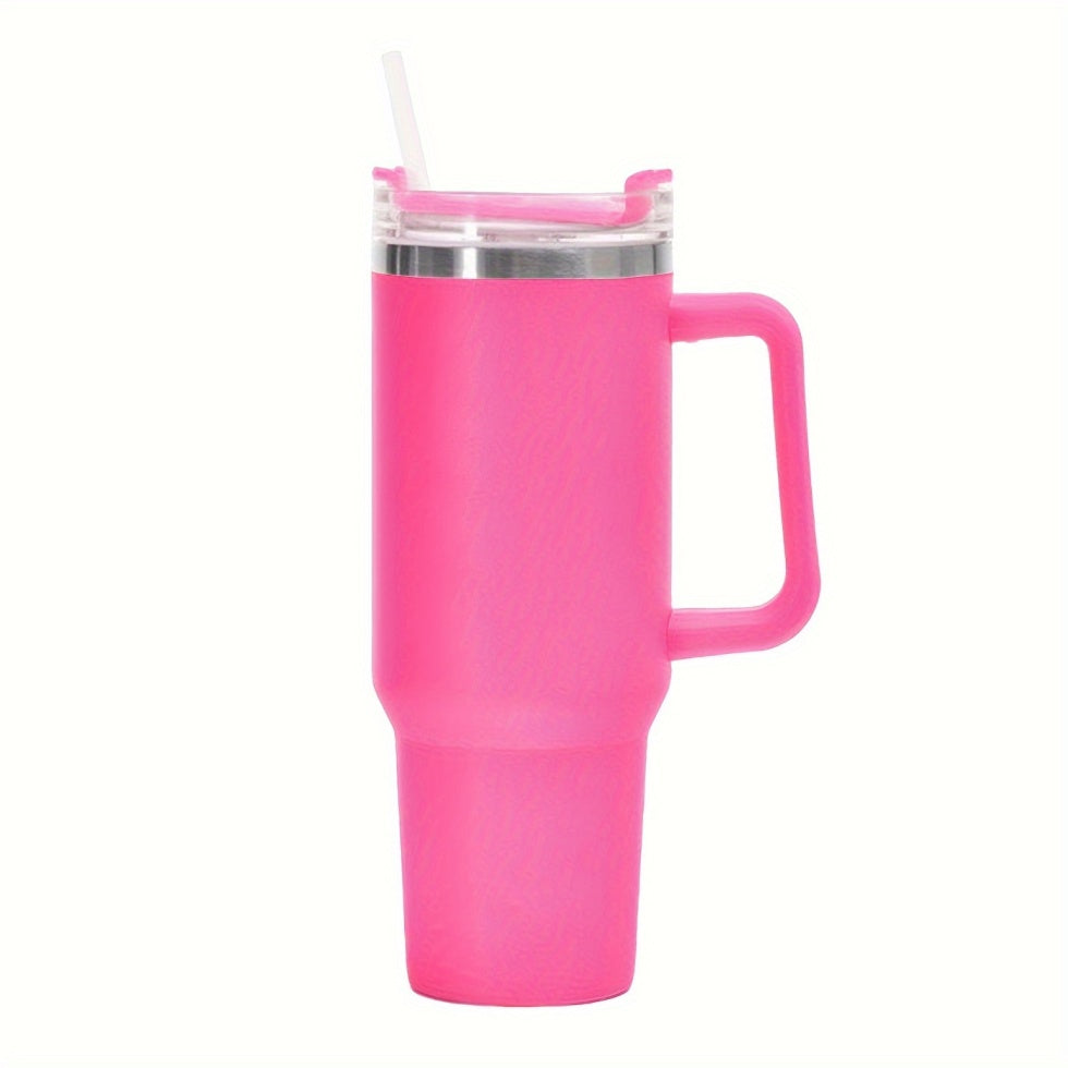 Tumbler With Handle 40 oz Travel Mug Straw Covers Cup with Lid Insulated Quencher Stainless Steel Water Iced Tea Coffee Cups-Khaki