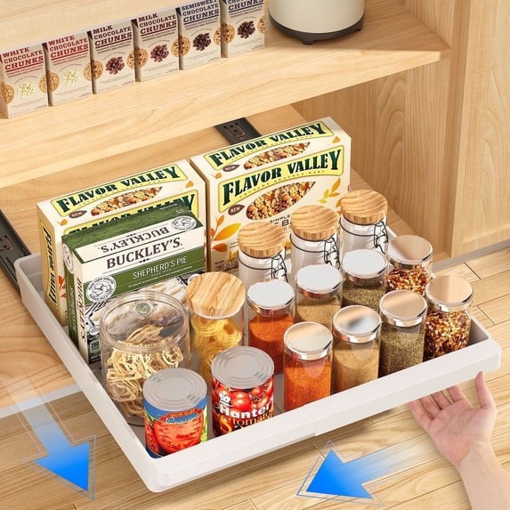1 Pack Pull Out Cabinet Organizers Expandable, Slide Out Drawers for Kitchen, Bathroom, Pantry, Under Sink Storage, Pull Out Drawers Fixed with Adhesive Nano Film (White, 11.6''-17.5'') (Copy)
