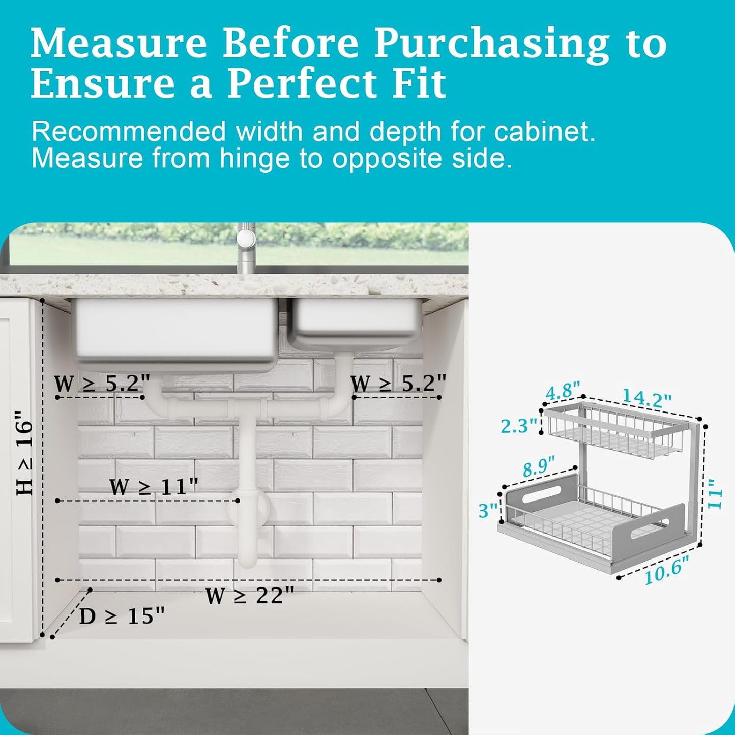 2 Pack Under Sink Organizer and Storage, Pull Out Cabinet Organizer Slide Out Sink Shelf Cabinet Storage Shelves, Under Sink Storage for Kitchen Bathroom Cabinet,Gray