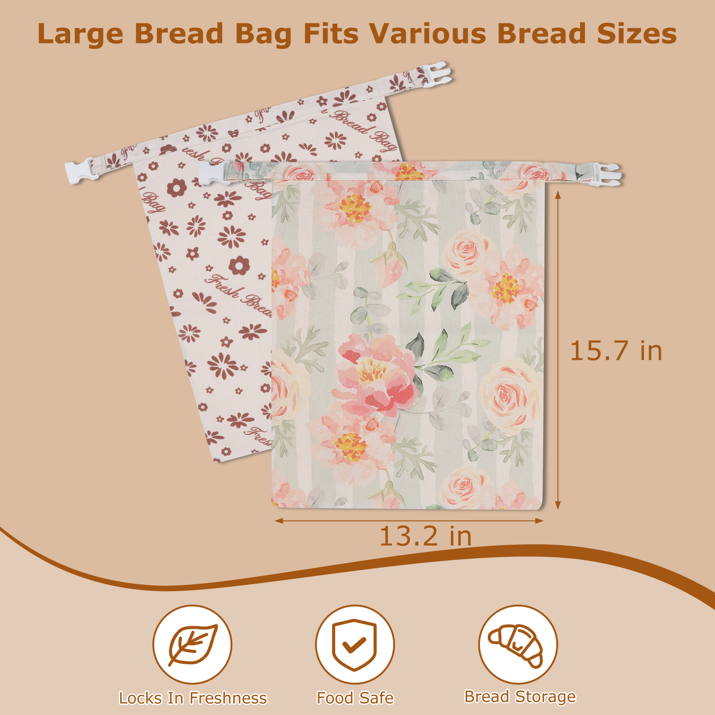 Beeswax Bread Bag, TAIMASI 2 Pack Beeswax Bread Storage Bags for Homemade Bread, Reusable Bread Sourdough Bags, 17 x 12.6'' Cotton Linen Bread Storage Bag