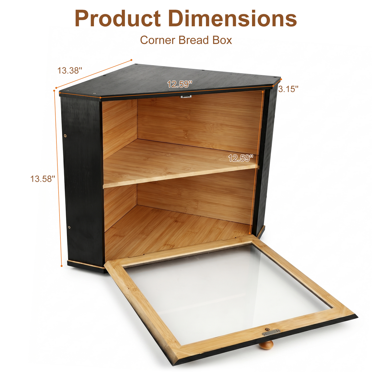 Corner Bread Box for Kitchen Countertop, TAIMASI 2 Tier Bread Storage Container, Large Breadbox Under Cabinet Organizer for Homemade Bread, Black