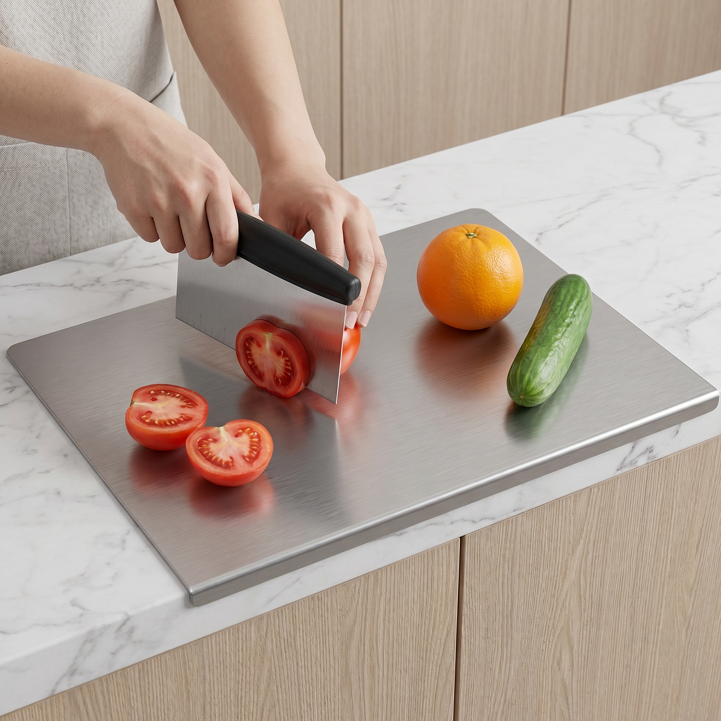 Cutting Boards for Kitchen, AOKIWO Large Stainless Steel Baking Boards with scraper, Suitable for Bread, Meat, Vegetables, (15.7 x 23.6 in)