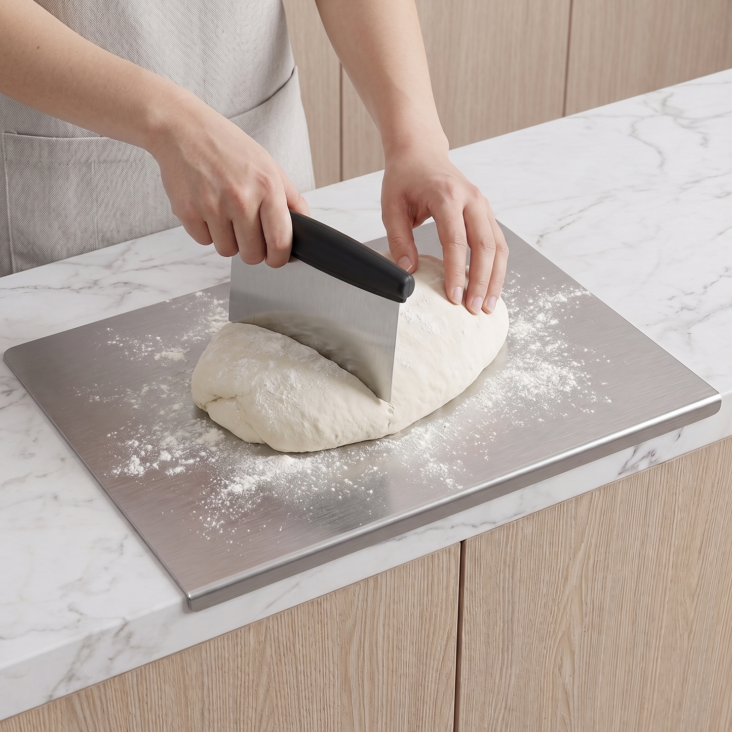 Cutting Boards for Kitchen, AOKIWO Large Stainless Steel Baking Boards with scraper, Suitable for Bread, Meat, Vegetables, (15.7 x 27.6 inch )