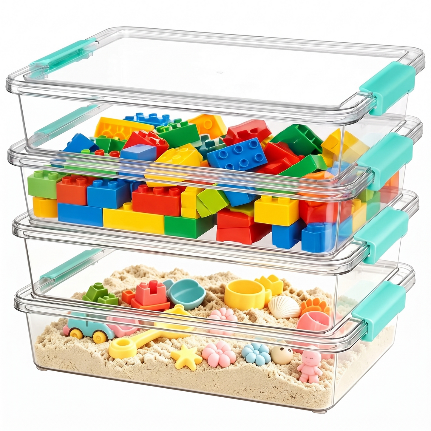6 Qt Clear Plastic Storage Bins with Lids, 4 Pack Stackable Organizer Containers for Crafts, School Supplies, Toys, Pantry and Home Storage
