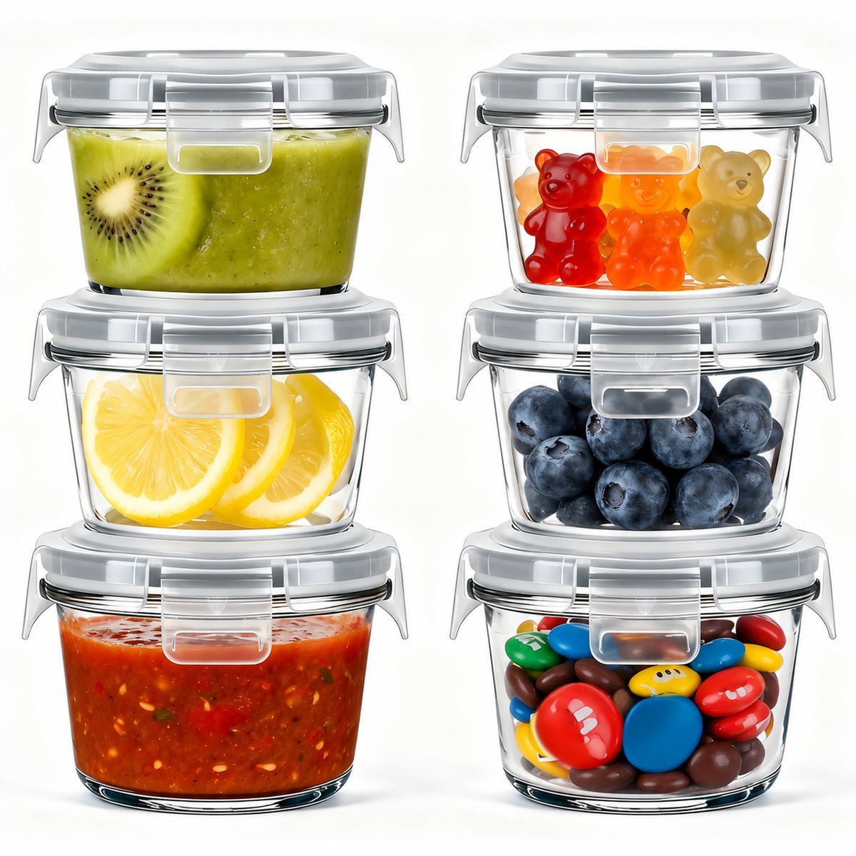 12 Pcs Small Glass Food Storage Containers with Lids Set, 5oz Airtight Meal Prep Containers Lunch Box (6 Containers & 6 Lids) for Fruit, Snack, Gray
