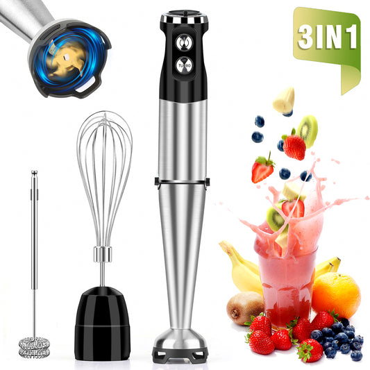 Immersion Blender Handheld Blender, AOKIWO 3 in 1 Corded Stick Hand Blenders for Kitchen with 12 Speed Control, Blender with Whisk, Frother for Smoothies, Soup, Puree