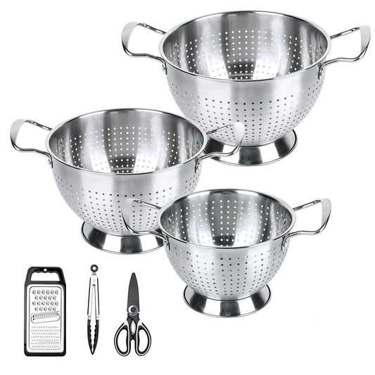 Colander Set of 3, TAIMASI 1.5, 3 & 5 Quart Stainless Steel Micro-Perforated Colanders Strainers for Draining Rinsing Washing, Kitchen Colanders Bowl for Pasta Fruits, Dishwasher Safe