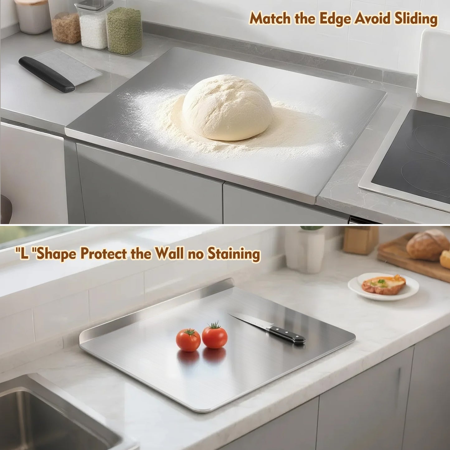 Cutting Boards for Kitchen, AOKIWO Large Stainless Steel Baking Boards with scraper, Suitable for Bread, Meat, Vegetables, (19.7 x 15.7 in)