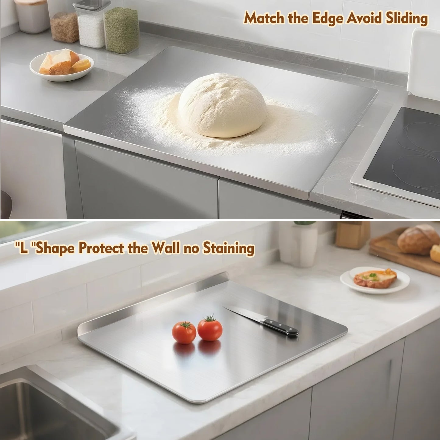 Cutting Boards for Kitchen, AOKIWO Large Stainless Steel Baking Boards with scraper, Suitable for Bread, Meat, Vegetables, (19.7 x 15.7 in)
