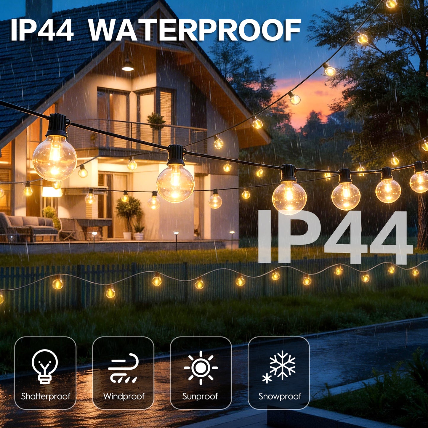 Mibote Outdoor String Lights, 100FT 50 G40 Bulbs Shatterproof Patio Lights,Waterproof,Dimmable ,Remote Control for Patio Garden