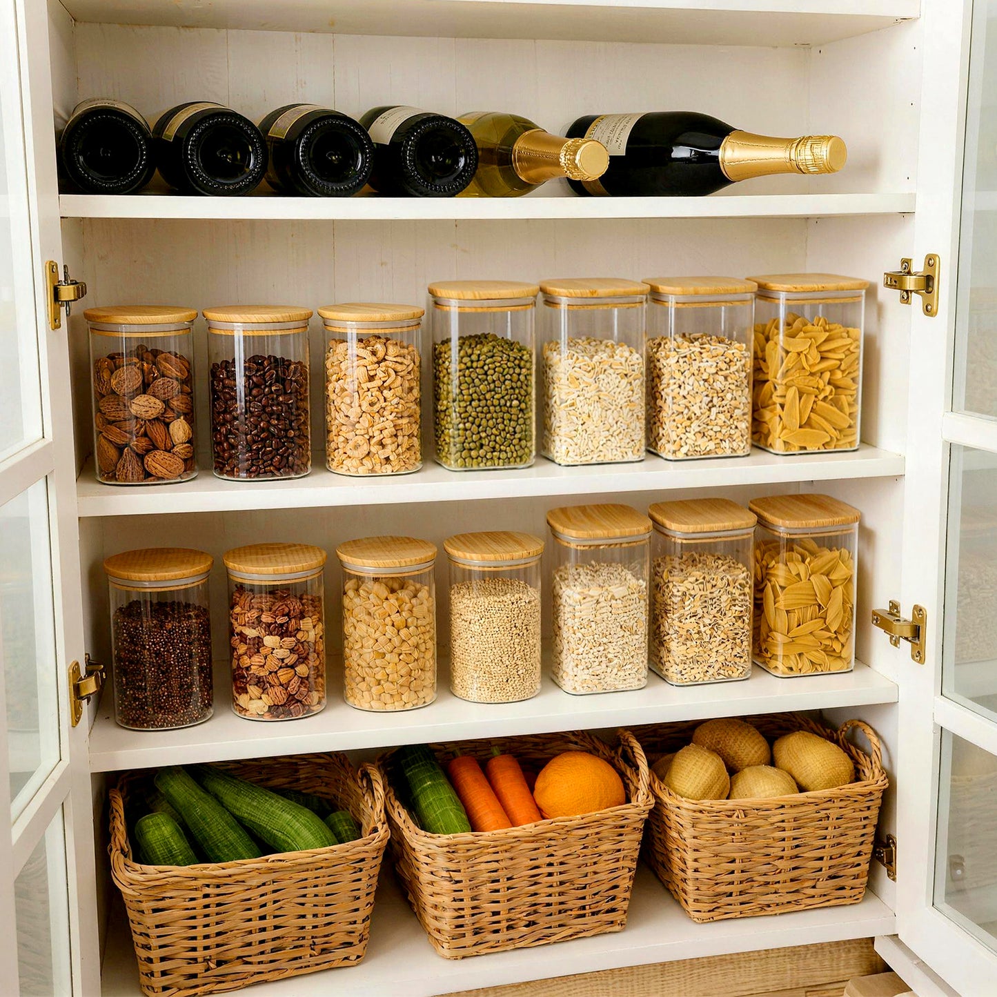 6 Pack Glass Storage Jars Set, 27oz & 37oz Clear Glass Food Storage Containers with Airtight Bamboo Lid, Stackable Kitchen Canisters for Candy, Cookie, Flour, Pasta, Nuts & Spice ( Labels + Marker)