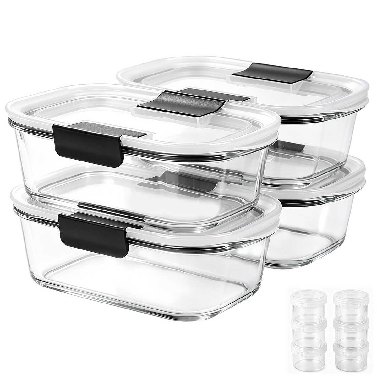 20 Pcs Glass Food Storage Containers with Lids, Glass Meal Prep Container Sets with Snap Airtight Lids, Meal Prep Containers with Sauce Cups, Microwave, Oven, Freezer & Dishwasher Safe, Leak-Proof