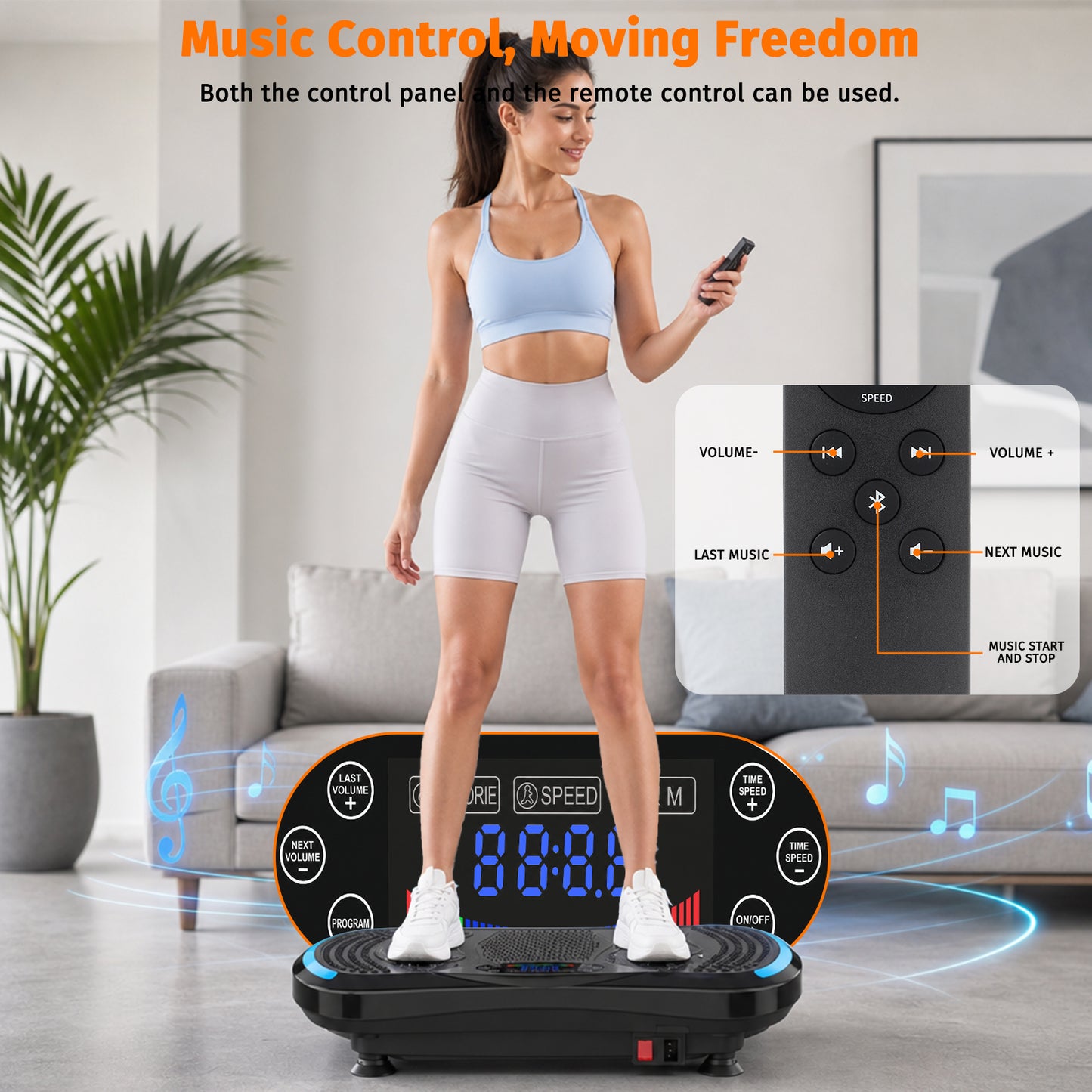 Mibote Extra-Large Platform Vibration Plate Machine, Full Body Workout with 2 Loop Bands + 4 Resistance Bands & Remote Control, Toning & Strength Training for Men & Women