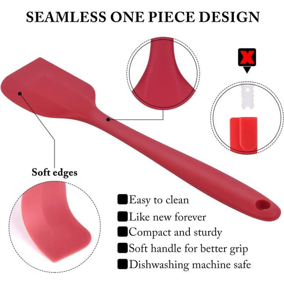 Food Grade Silicone Rubber Spatula Set, 5 Pcs BPA-Free Kitchen Cooking Baking Mixing Utensil Sets, High Heat Resistant Non Stick Dishwasher- Red