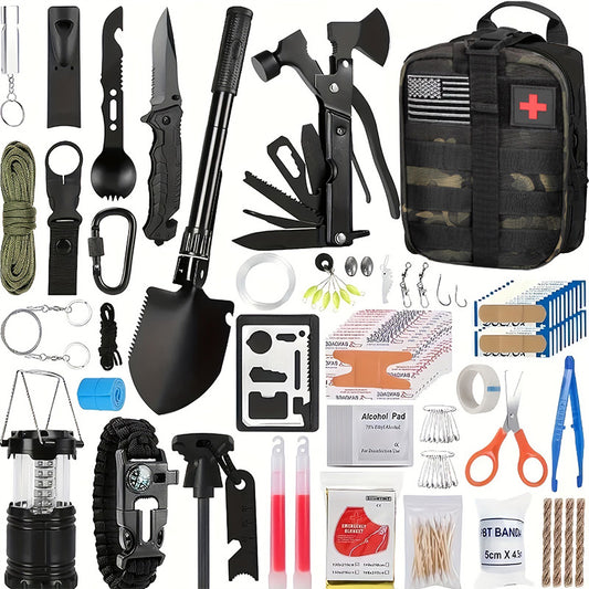 Weituo Survival Kit and First Aid Kit, 180Pcs Professional Survival Gear and Equipment with Molle Pouch, for Men Dad Husband Who Likes Camping Outdoor Adventure