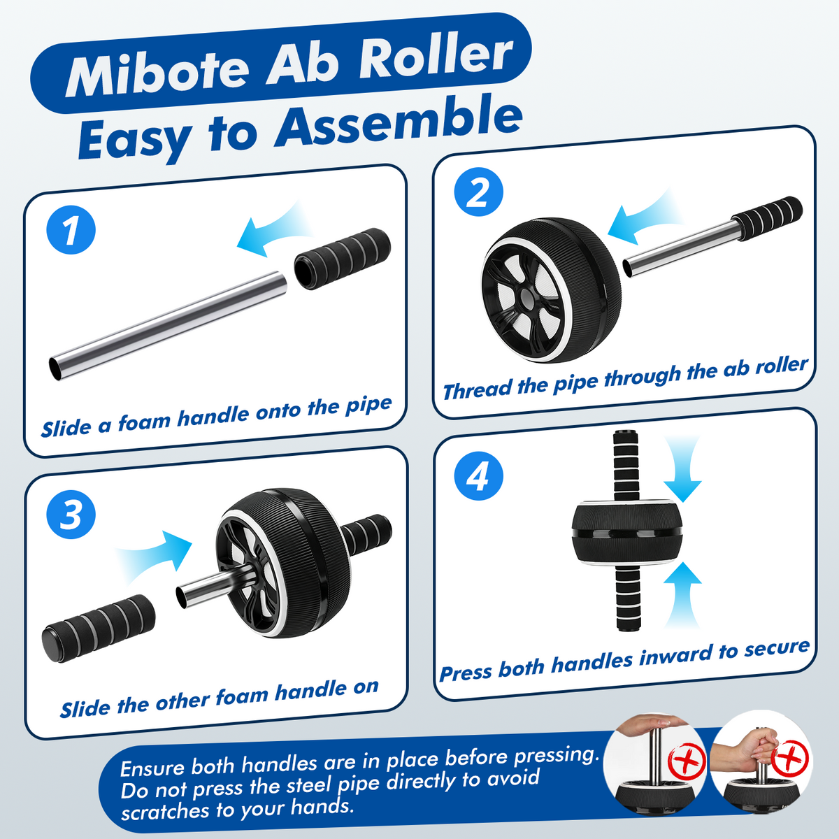 Mibote Ab Roller Wheel, 10-in-1 Abdominal Exercise Kit with Knee Pad and Push up Bars, Core Workout Equipment for Home Gym