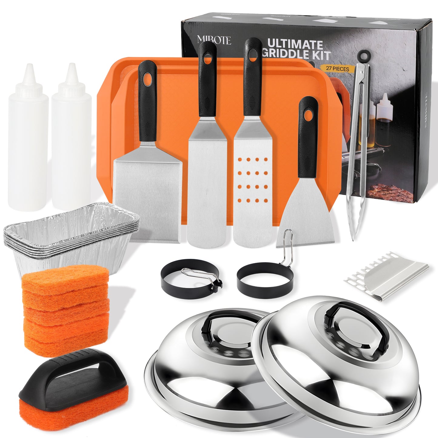 Ultimate Griddle Kit, Mibote 27pcs Griddle Accessories Kit for Blackstone, Grill Spatula Set with Enlarged Spatulas, Basting Cover for Outdoor BBQ