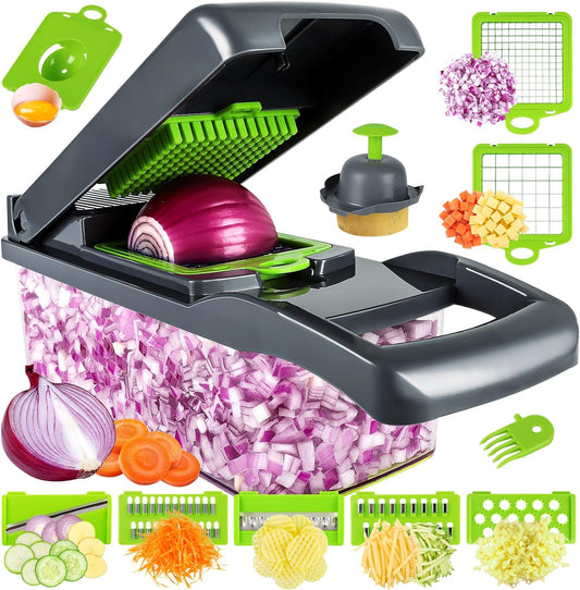 Vegetable Chopper, Pro Onion Chopper, Multifunctional 16 in 1 Food Chopper, Kitchen Vegetable Slicer Dicer Cutter,Veggie Chopper With 8 Blades,Carrot and Garlic Chopper With Container