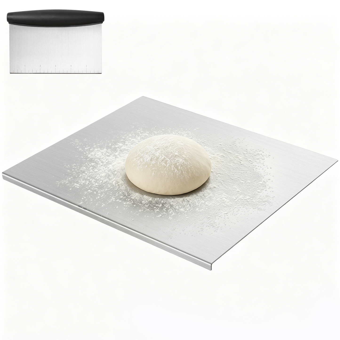 Cutting Boards for Kitchen, AOKIWO Large Stainless Steel Baking Boards with scraper, Suitable for Bread, Meat, Vegetables, (15.7 x 23.6 in)