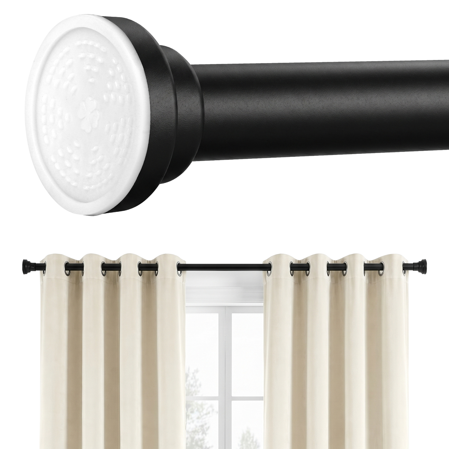 MIBOTE Shower Curtain Rods 32-85 Inch,Adjustable Curtain Rod with Holders for Windows,Anti-Slip,Curtain Rods No Drilling,Modern Design,Black