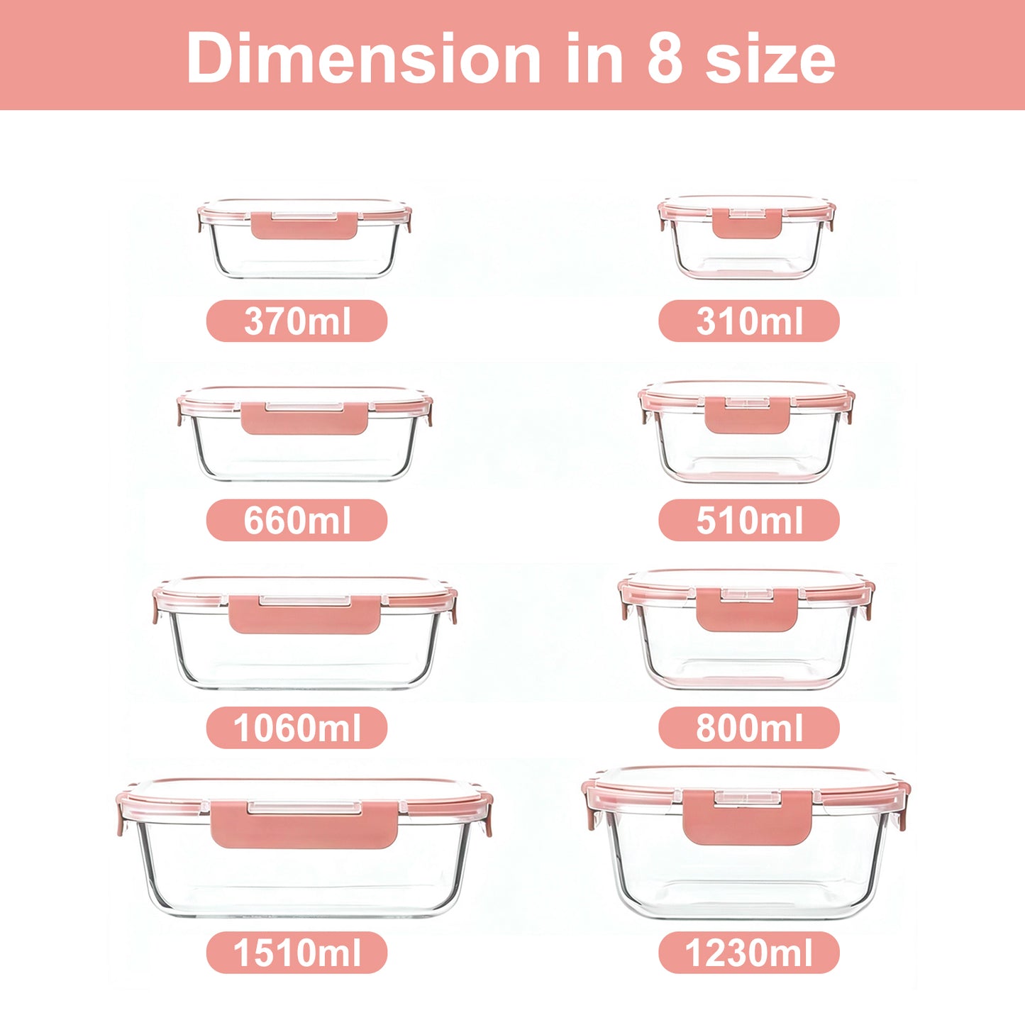 TAIMASI 16 Pack Borosilicate Glass Food Storage Containers with Lids, Airtight Leak Proof Snap Lock Glass Meal Prep Containers, Microwave Oven Freezer Dishwasher Safe, BPA Free Kitchen Storage Set
