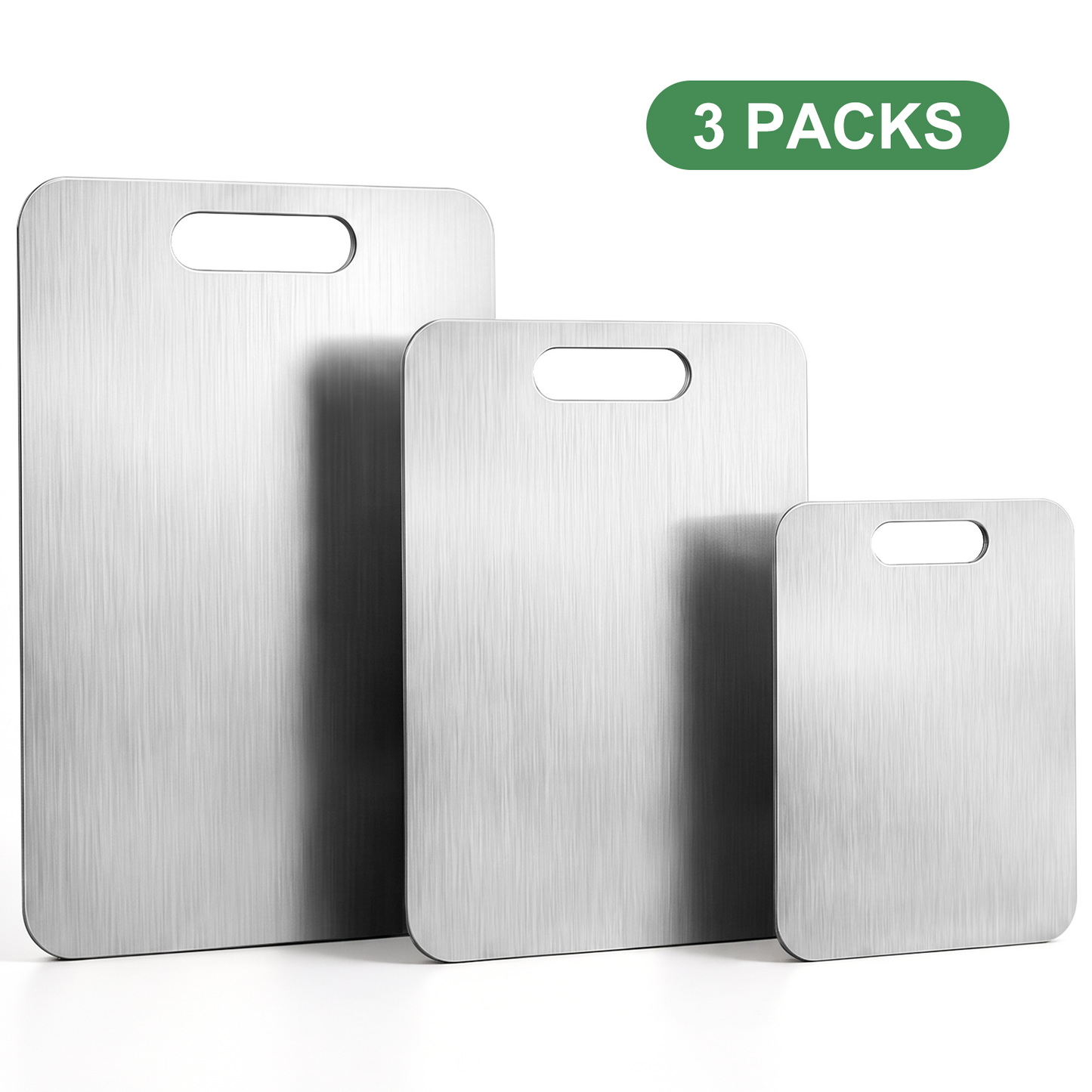Wynra 3 Piece Stainless Steel Cutting Board Set, Non-Toxic Double-Sided Cutting Board for Kitchen, Durable Metal Cutting Board for Meat, Vegetables, Fruits & Bread, Dishwasher Safe