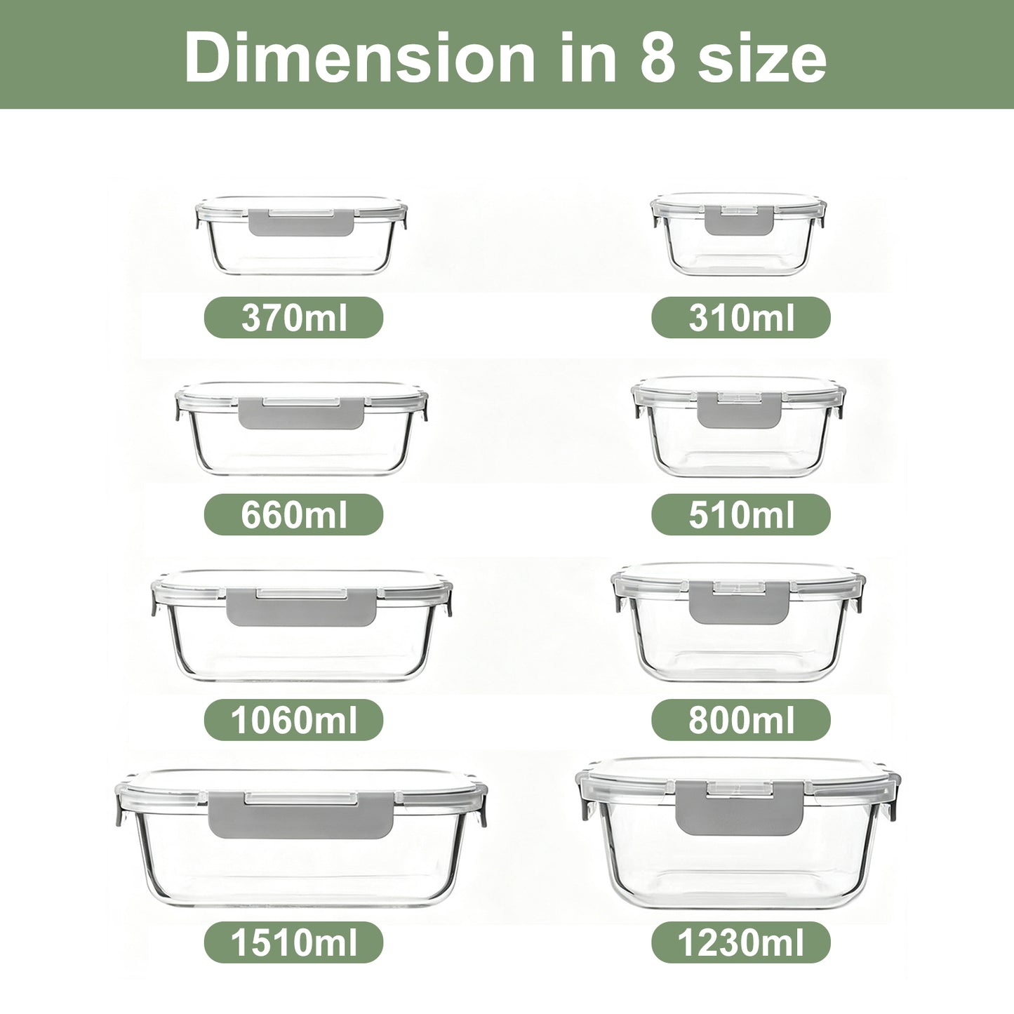 TAIMASI 16 Pack Borosilicate Glass Food Storage Containers with Lids, Airtight Leak Proof Snap Lock Glass Meal Prep Containers, Microwave Oven Freezer Dishwasher Safe, BPA Free Kitchen Storage Set