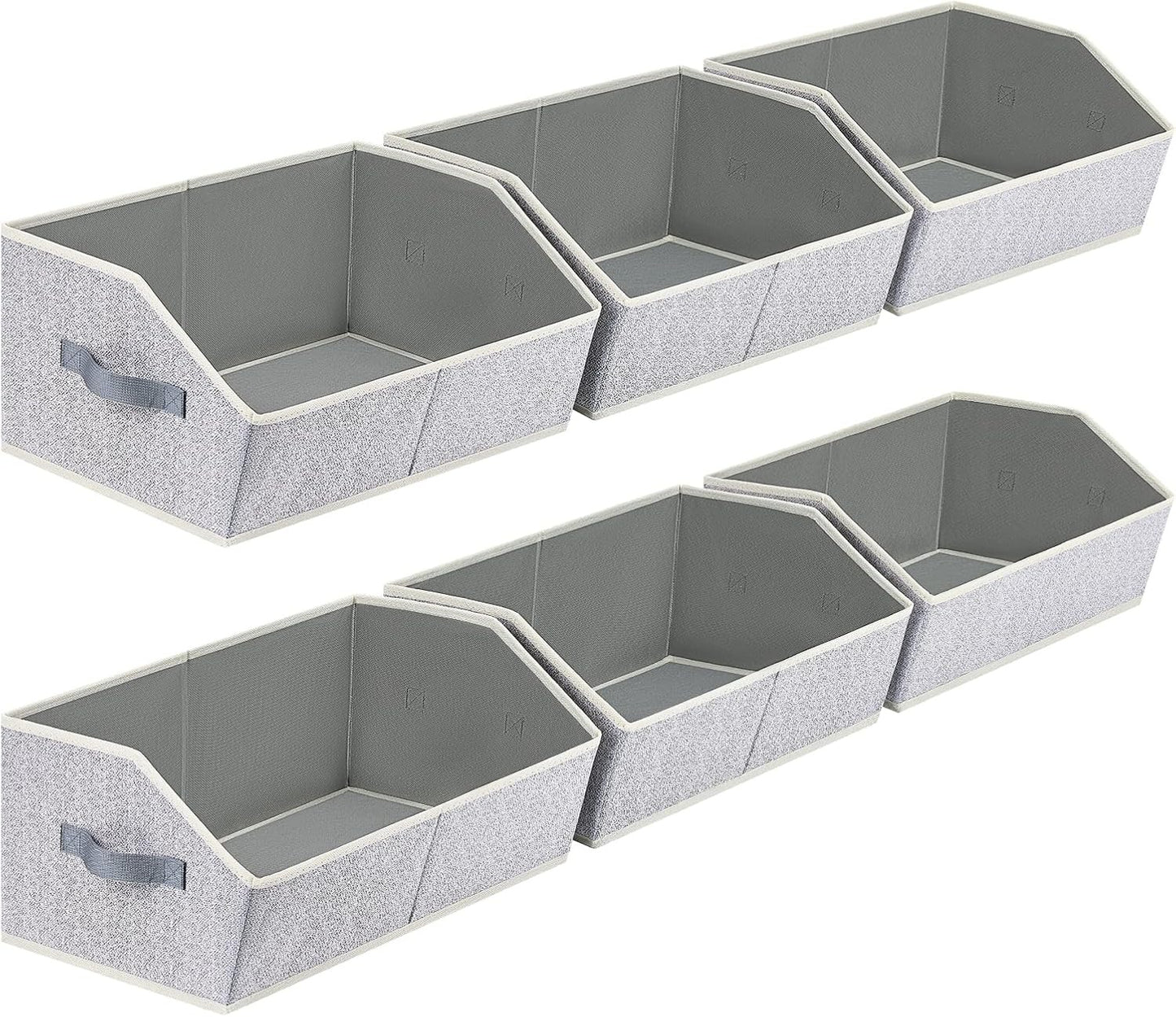 6 Pack Closet Organizers Bins, Large Trapezoid Closet Shelf Organizer with Handles, Fabric Storage Bins, Collapsible Storage Cubes for Clothes, Towels - Light Gray