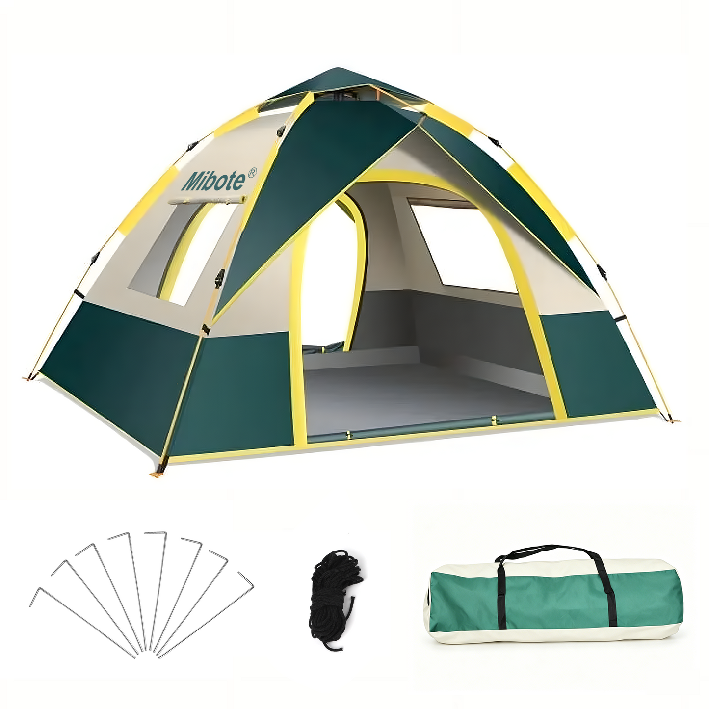 Mibote 2-Person Camping Tent, Auto Setup Pop Up Tent, Waterproof, Huge Door & Windows for Camping, Hiking, Travel