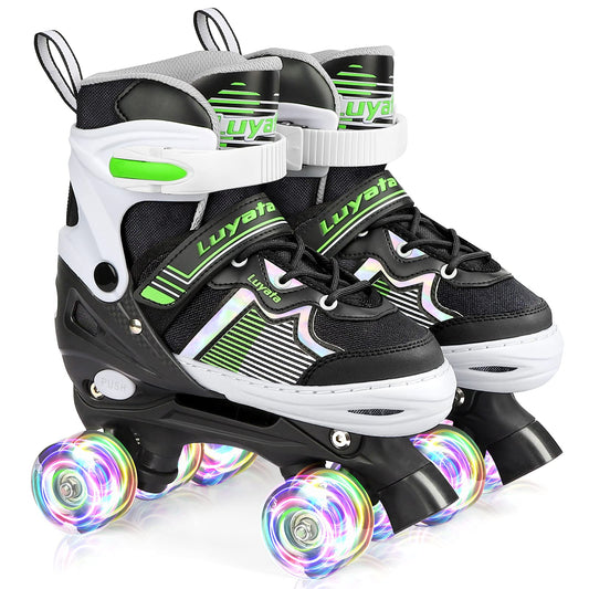 Roller Skates for Girls Boys Adjustable, 4 Size Ages 3-12 , Kids Roller Skates with Light Up 8 Shining Wheels, 3 Color Shining Roller Skates for Toddlers Boys Girls Beginners(Size 10C - 13C US)