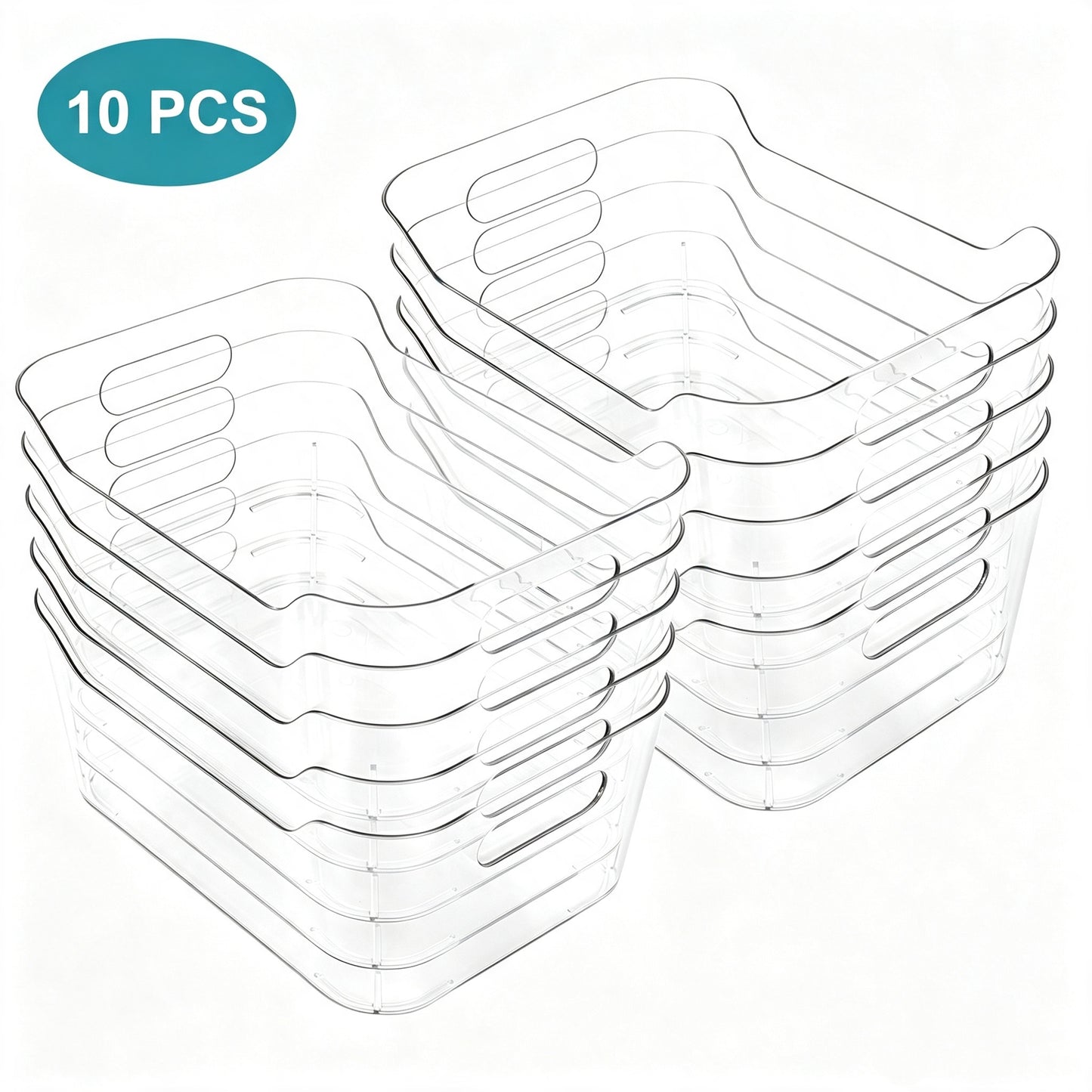 10 Pack Clear Plastic Storage Bins, TAIMASI Plastic Pantry Organizers and Storage Bins with Handle, Multi-Use Clear Storage Containers for Home, Kitchen, Cabinet, Fridge Organization