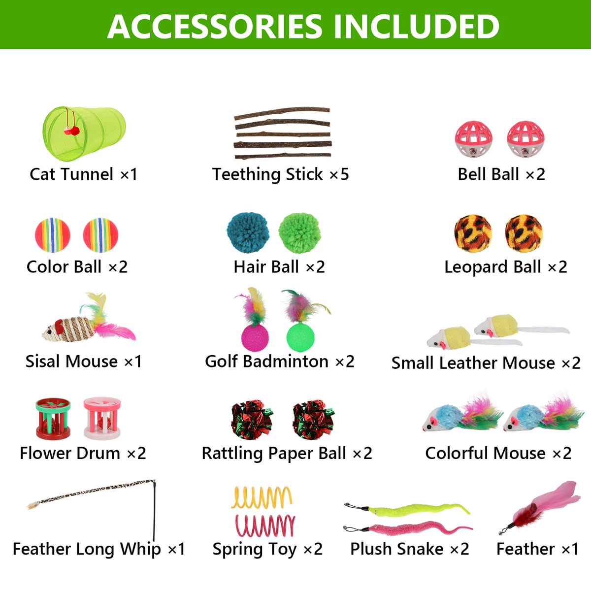 TAIMASI 31 Pcs Cat Toys Kitten Toys, Assorted Interactive Cat Toys Set with Collapsible Cat Tunnel, Teaser Wand, Fluffy Mouse Toy, Crinkle Balls
