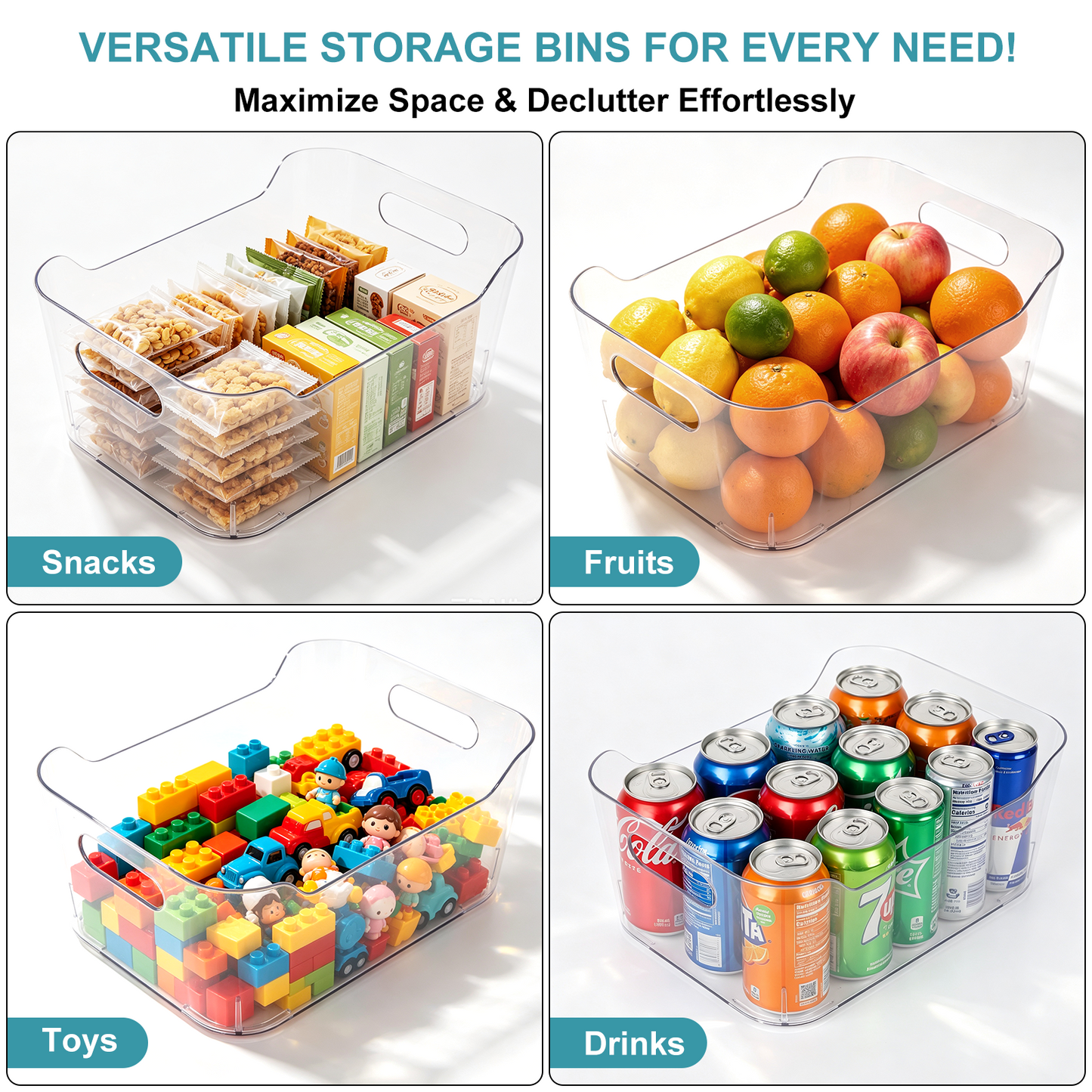 10 Pack Clear Plastic Storage Bins, TAIMASI Plastic Pantry Organizers and Storage Bins with Handle, Multi-Use Clear Storage Containers for Home, Kitchen, Cabinet, Fridge Organization