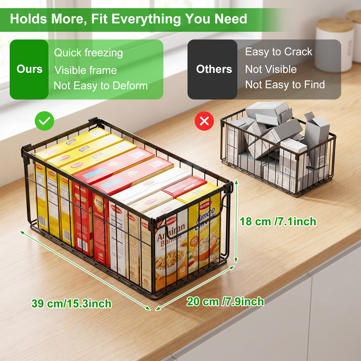 Freezer Organizer Bins, TAIMASI 4 Pack Stackable Deep Chest Freezer Baskets with Foldable Handles, Coated Metal Storage Containers for 3.5-7 Cu.FT Deep Freezer, Frozen Meats Food Organization