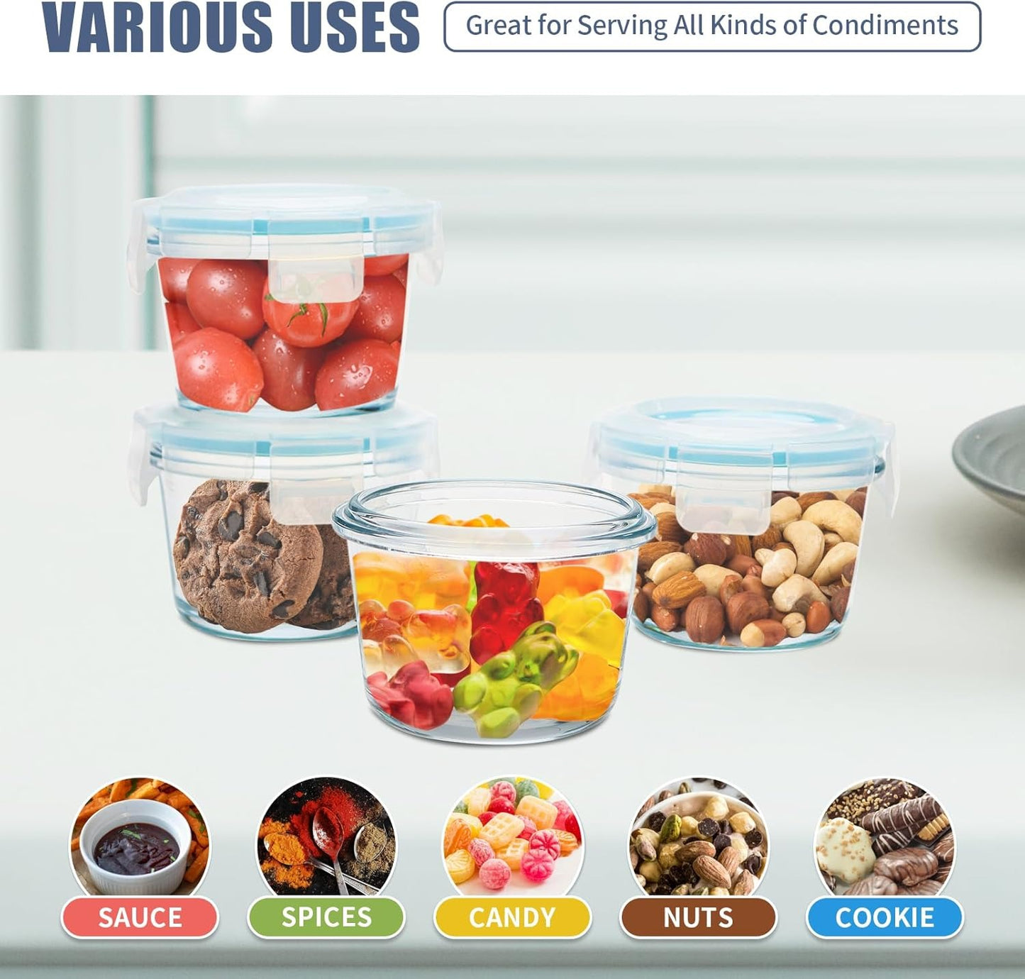 12 Pcs Small Glass Food Storage Containers with Lids Set, 5oz Airtight Meal Prep Containers Lunch Box (6 Containers & 6 Lids) for Fruit, Snack, Blue
