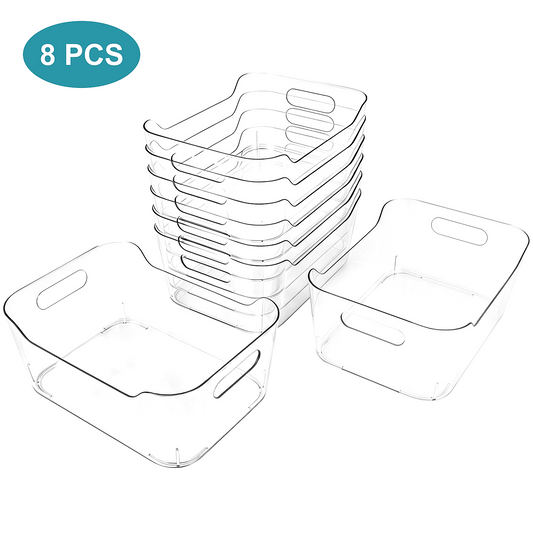 8 Pack Clear Plastic Storage Bins, TAIMASI Plastic Pantry Organizers and Storage Bins with Handle, Multi-Use Clear Storage Containers for Home, Kitchen, Cabinet, Fridge Organization