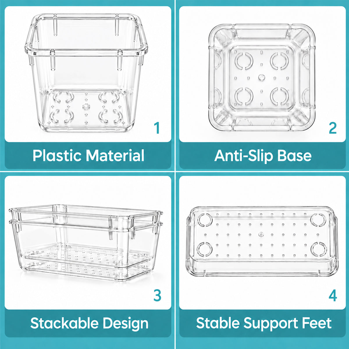 TAIMASI 72 Pcs Clear Plastic Drawer Organizer Set, 4 Sizes Desk Drawer Divider Organizers and Storage Bins for Makeup, Jewelry, Gadgets for Kitchen, Bedroom, Bathroom, Office