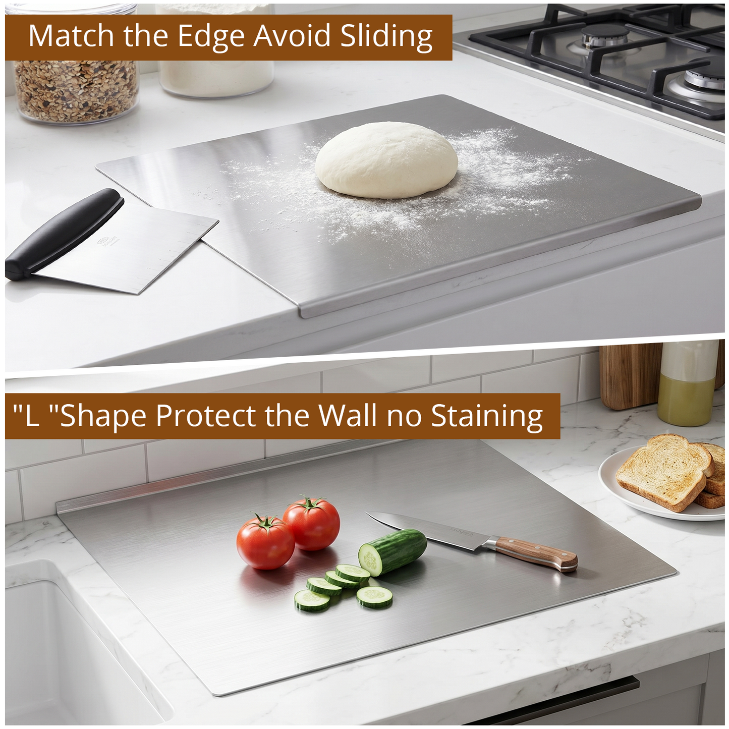 Cutting Boards for Kitchen, AOKIWO Large Stainless Steel Baking Boards with scraper, Suitable for Bread, Meat, Vegetables, (19.7 x 23.6 in)