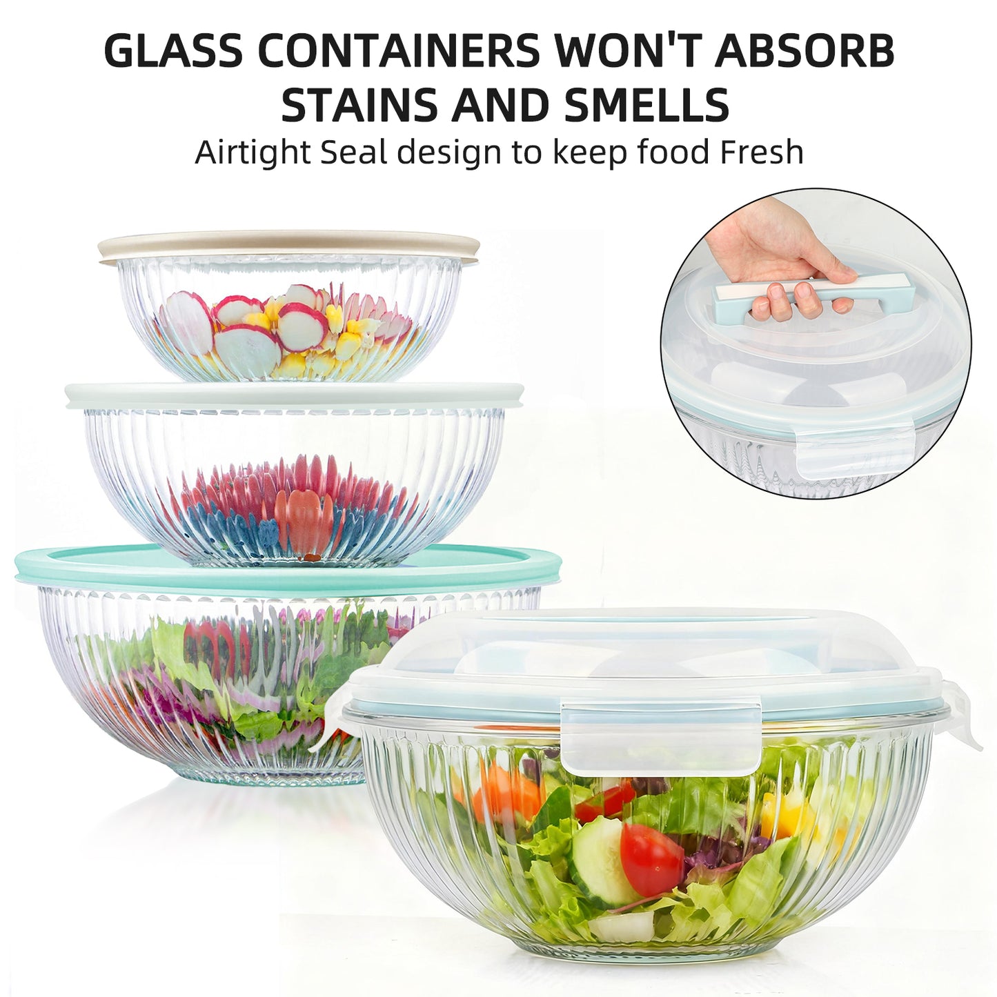 Mixing Bowls Set, AOKIWO 13 Packs 4 Size Nesting Glass Bowls with BPA-Free Lids & Baking Tools, Storage Bowl for Kitchen, Prep, Baking, Serving