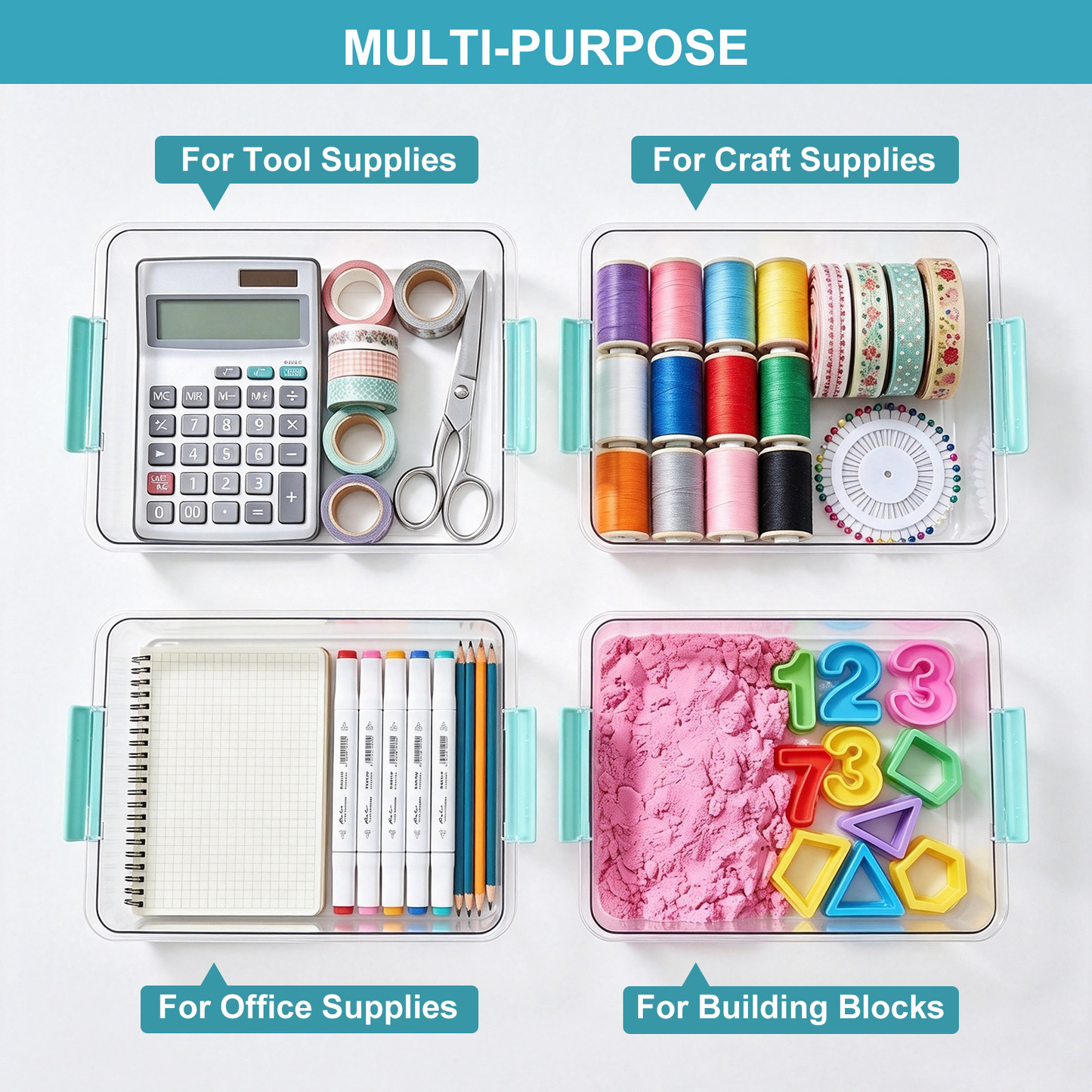 6 Qt Clear Plastic Storage Bins with Lids, 2 Pack Stackable Organizer Containers for Crafts, School Supplies, Toys, Pantry and Home Storage