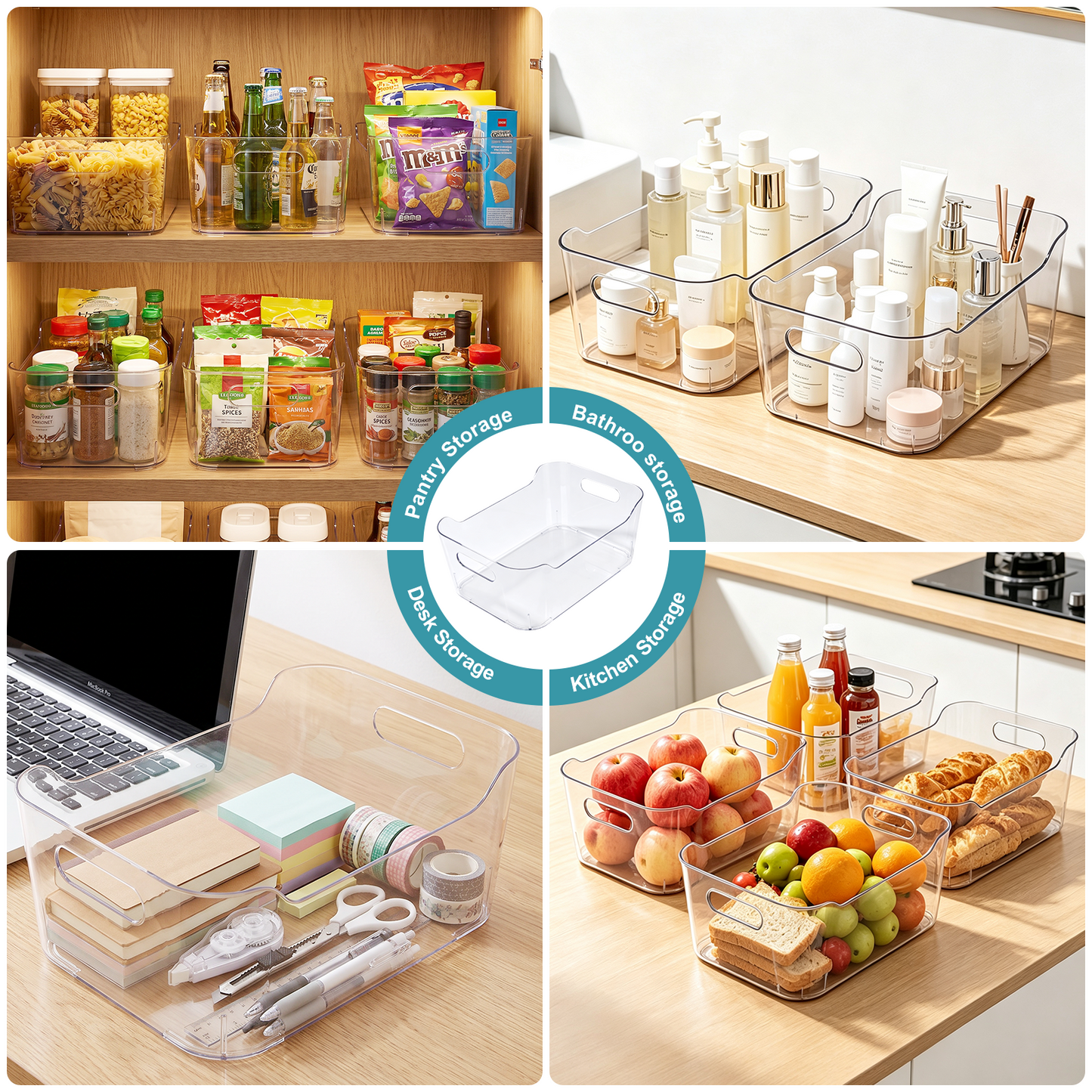 8 Pack Clear Plastic Storage Bins, TAIMASI Plastic Pantry Organizers and Storage Bins with Handle, Multi-Use Clear Storage Containers for Home, Kitchen, Cabinet, Fridge Organization