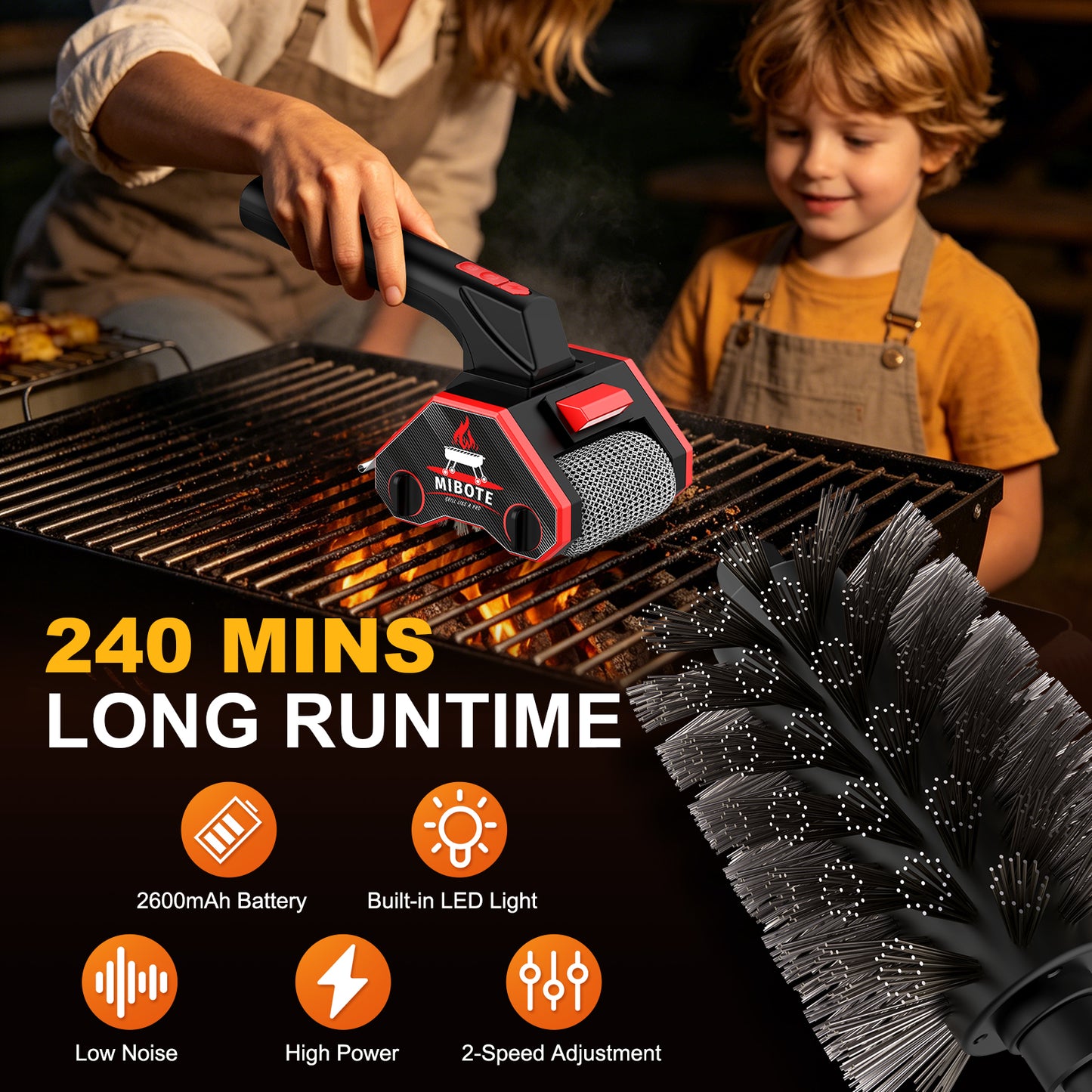 Electric Grill Brush,2-Speed Adjustment with 304 Stainless Steel,Rechargeable ,Waterproof for Outdoor Barbecue