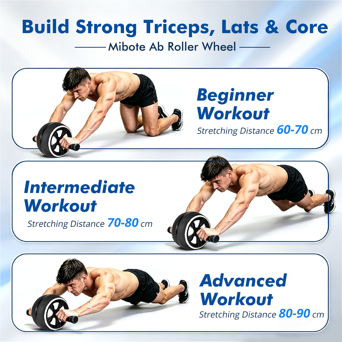 Mibote Ab Roller Wheel, 10-in-1 Abdominal Exercise Kit with Knee Pad and Push up Bars, Core Workout Equipment for Home Gym