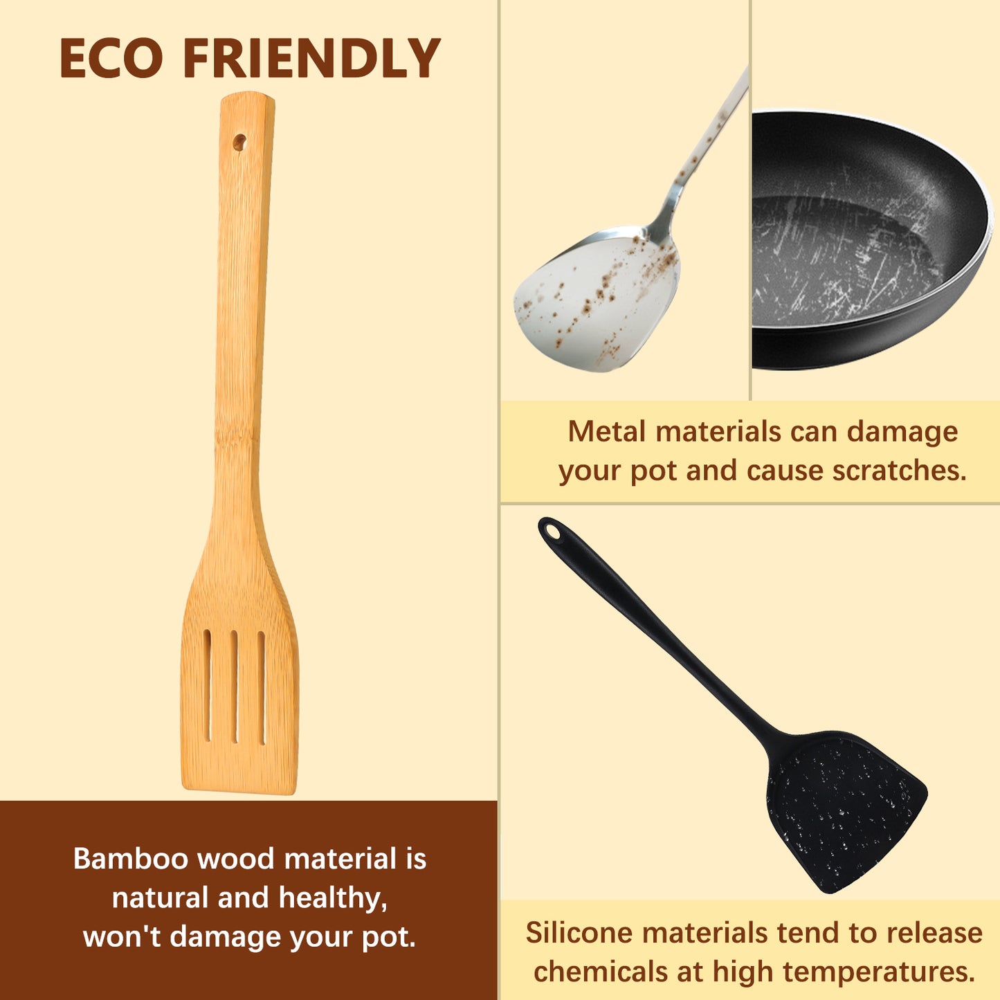 Wooden Spoons for Cooking, TAIMASI 6Pcs Banboo Spatula Spoon Tongs Utensils Set for Kitchen Cookware