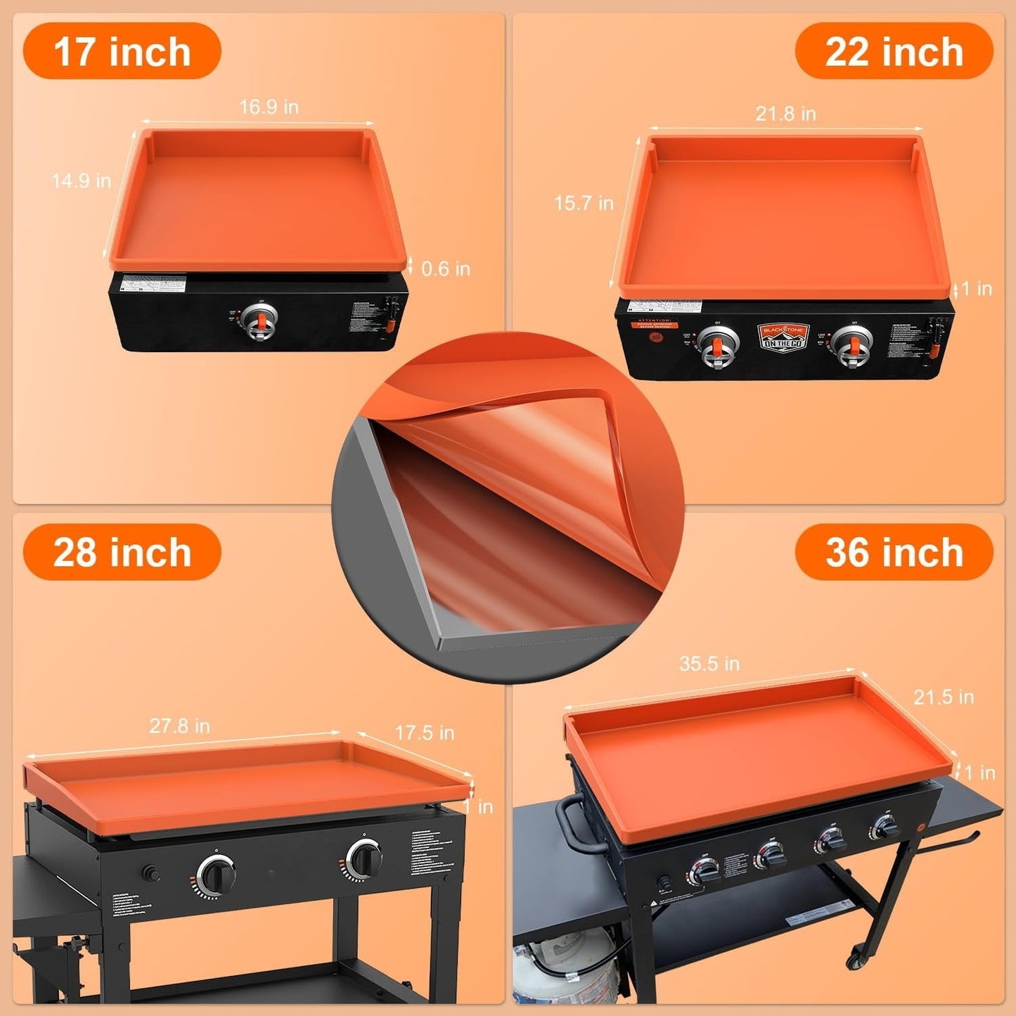 Mibote 17 Inch Griddle Cover for Blackstone, Heavy Duty Food Grade Silicone Protective Mat, Full Edge Design Mat