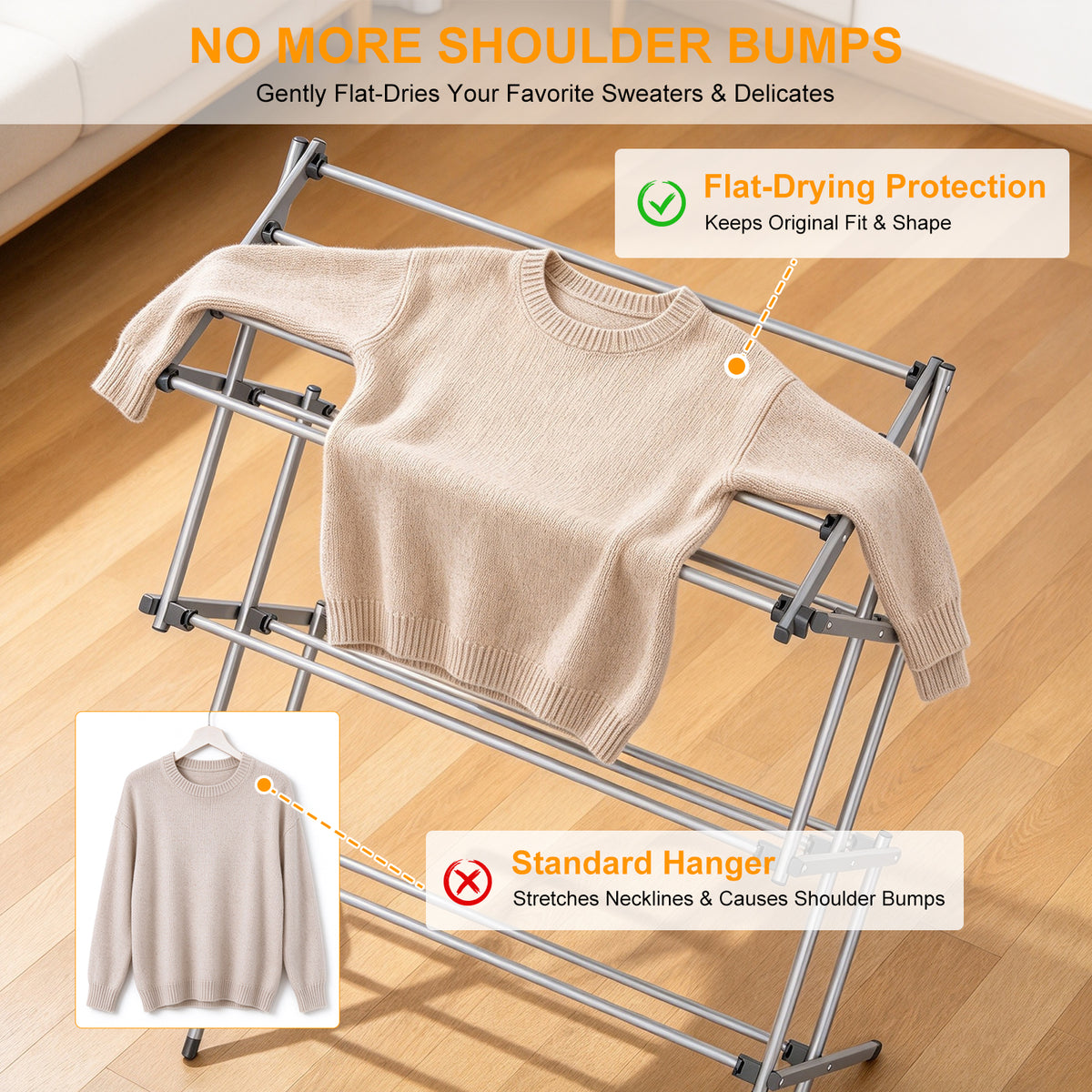 3-Tier Foldable Clothes Drying Rack, Portable Metal Drying Rack Clothing, Collapsible Laundry Drying Rack, Antirust Clothing Rack for Indoor Outdoor Air Drying, 13.4" D x 28.7" W x 45.7" H, Gray