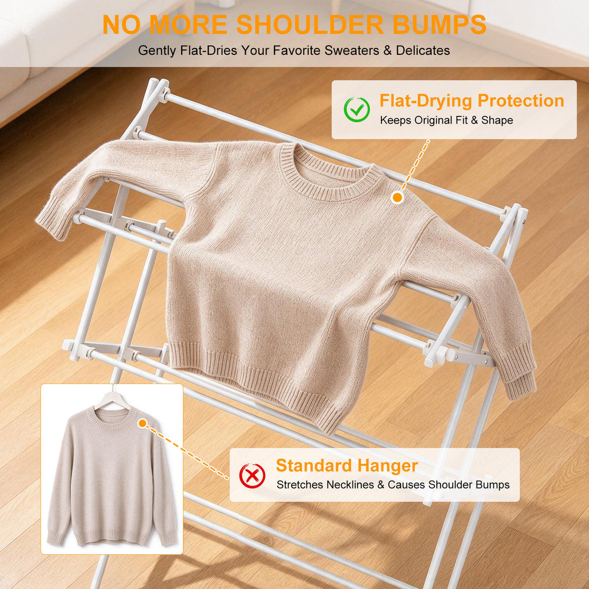 3-Tier Foldable Clothes Drying Rack, Portable Metal Drying Rack Clothing, Collapsible Laundry Drying Rack, Antirust Clothing Rack for Indoor Outdoor Air Drying, 13.4" D x 28.7" W x 45.7" H, White