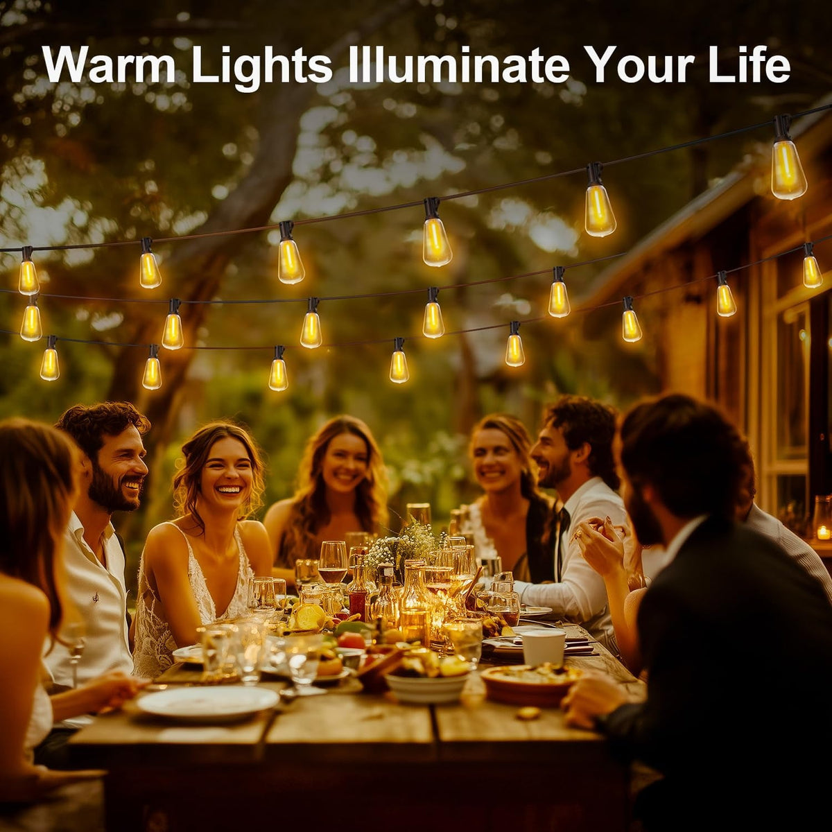 Outdoor String Led Patio Lights, 50Ft Waterproof Light 18 Bulbs+1 Spares with Remote Dimmable ST38 Shatterproof Bulb, for Backyard Yard Porch Party