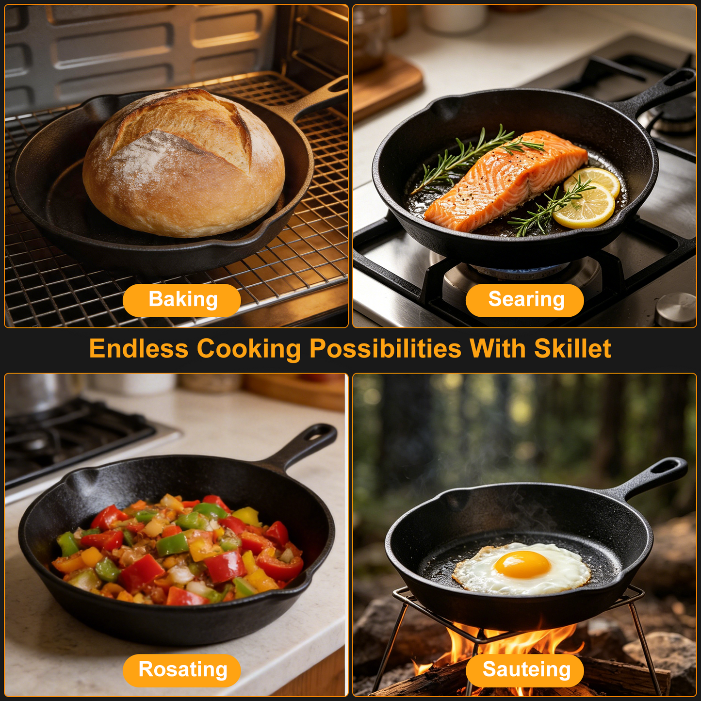 Cast Iron Skillet, TAIMASI 8" Non-Stick Pre-Seasoned Frying Pan, Oven Safe Cookware Set for Grilling, Sauteing, Baking