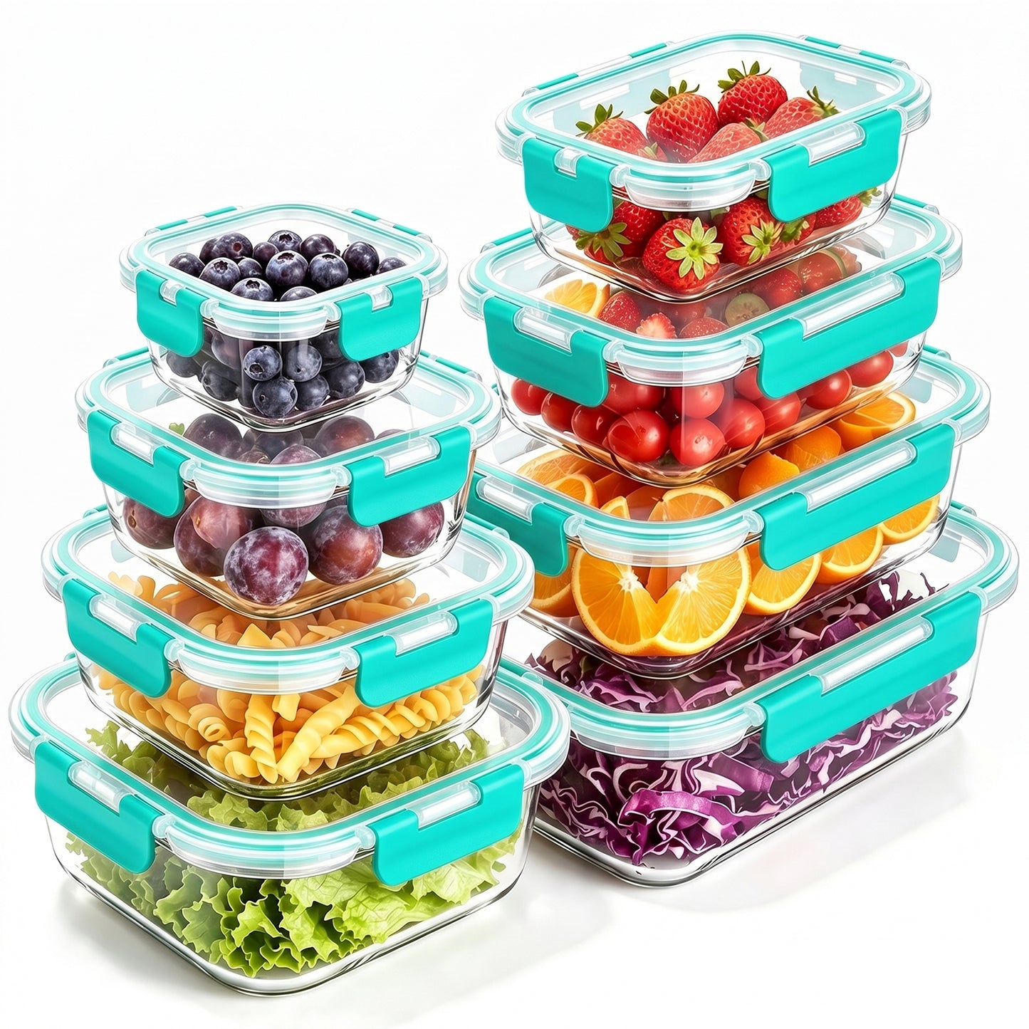 TAIMASI 16 Pack Borosilicate Glass Food Storage Containers with Lids, Airtight Leak Proof Snap Lock Glass Meal Prep Containers, Microwave Oven Freezer Dishwasher Safe, BPA Free Kitchen Storage Set